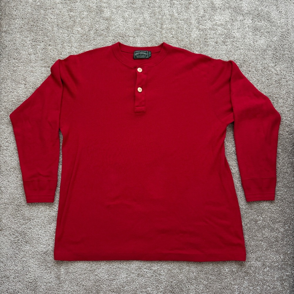 Polo Country Ralph Lauren Mens XL Red Cotton Wool Henley Sweater Long Sleeve VTG